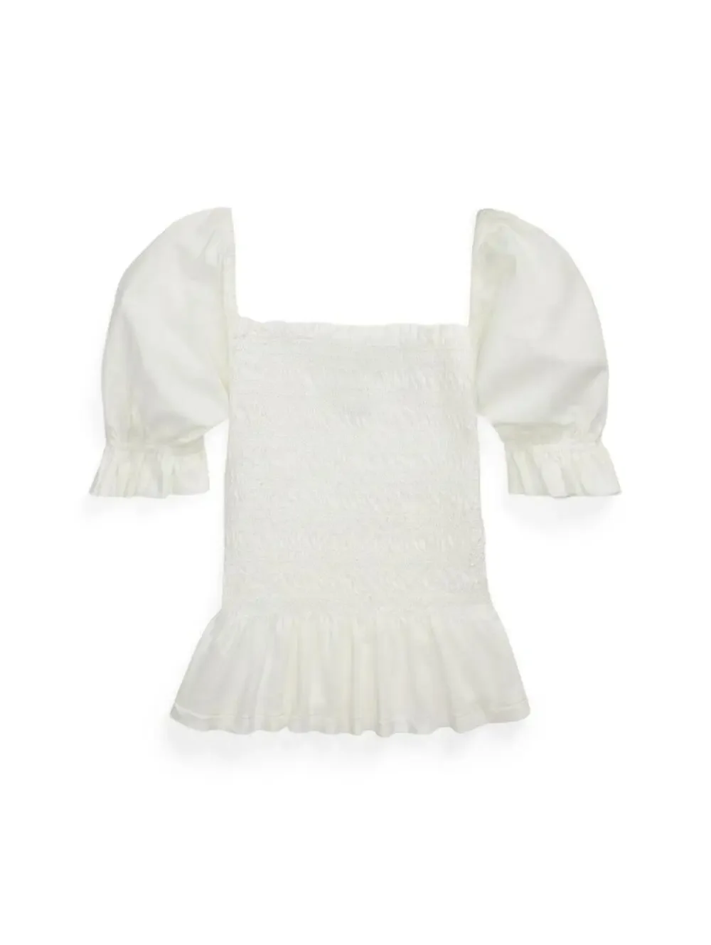 $55 Polo Ralph Lauren Smocked Jersey Peplum Top Big Girls S (7)White Pullover
